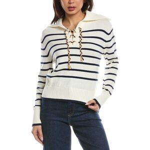 Wispr Womens  Stripe Lace Up Knit Sweater, White